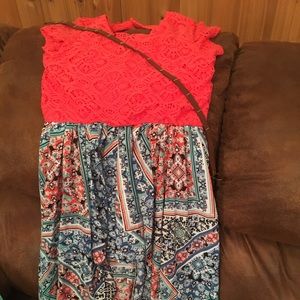 Xtraordinary coral lacy top with multicolored